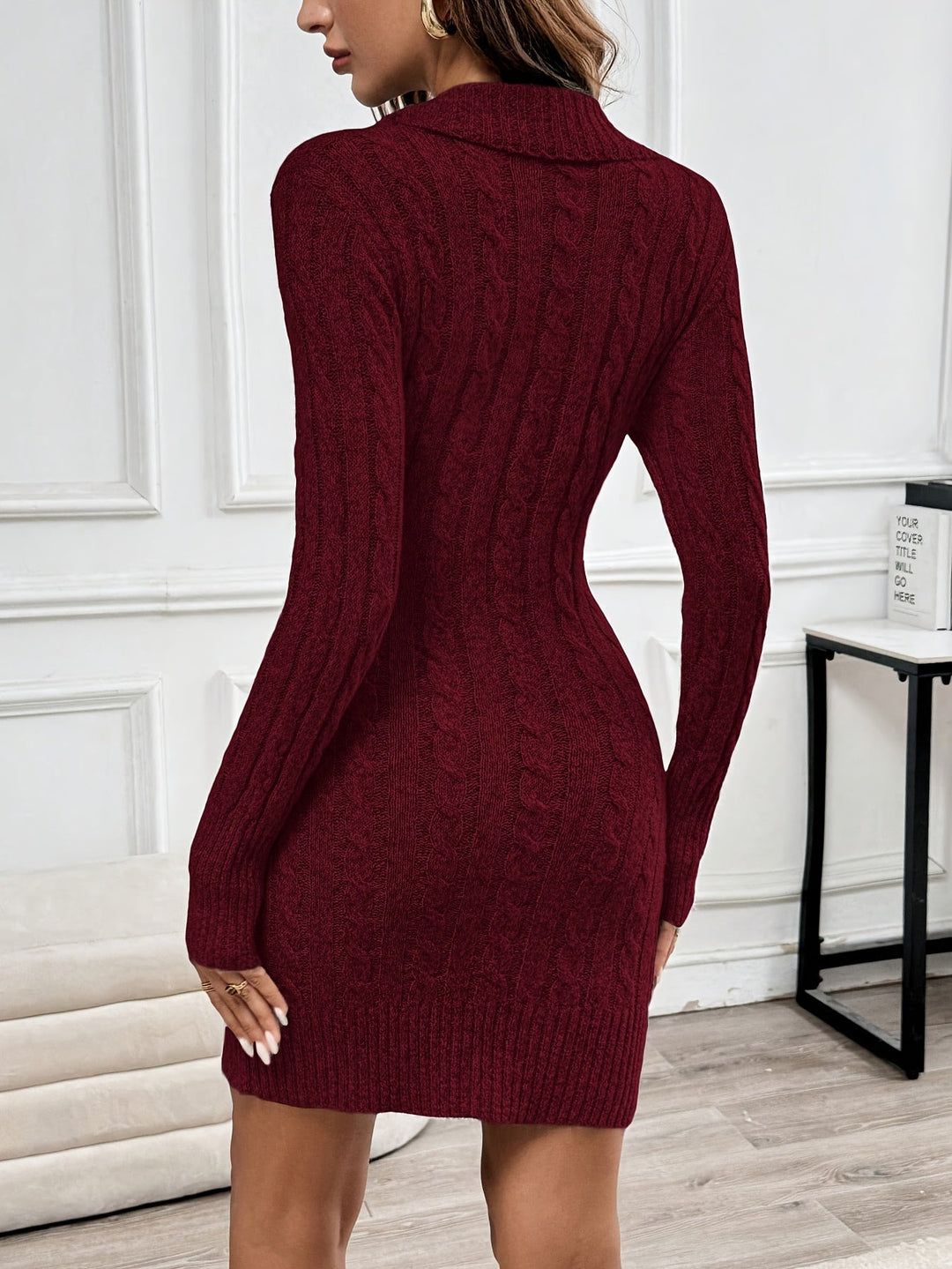 Raegan – Women's Cable-Stitch Mini Sweater Dress with Side Buttons