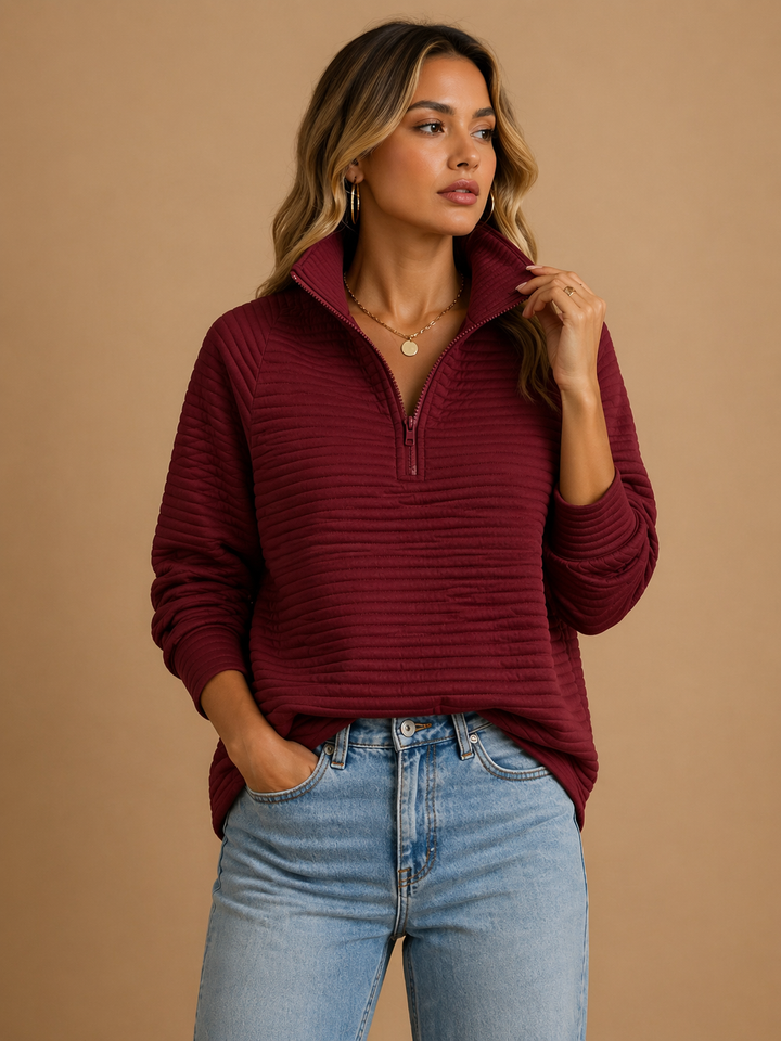 Rafaela – Women's Horizontal Ribbed Half-Zip Pullover