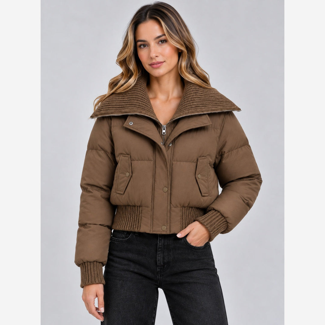 Reba – Women's Cropped Puffer Jacket with Ribbed Collar