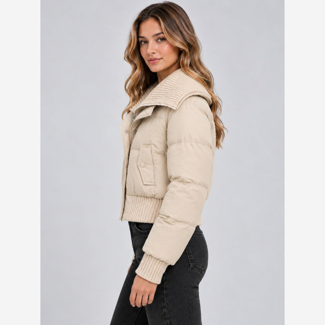 Reba – Women's Cropped Puffer Jacket with Ribbed Collar