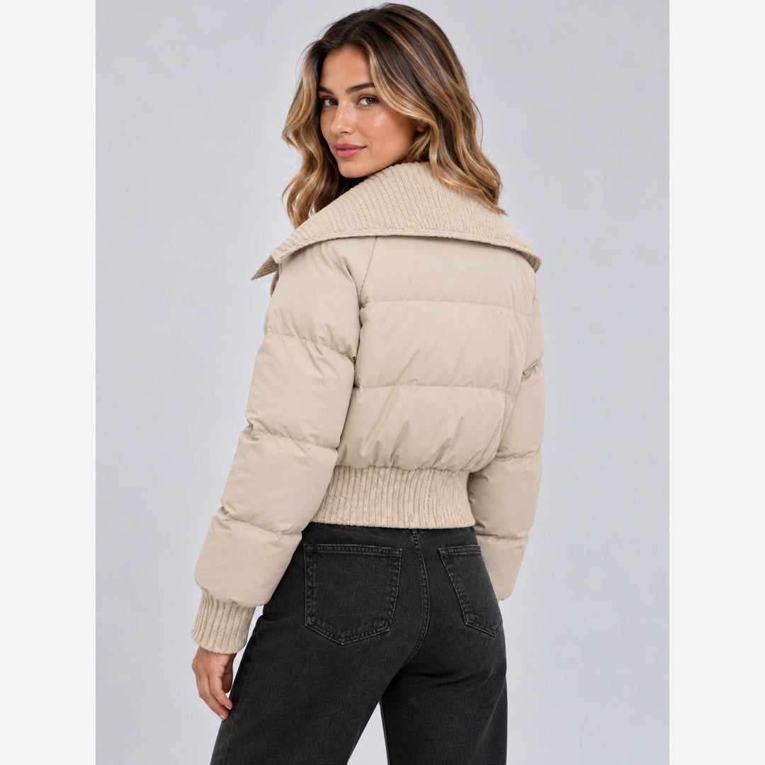 Reba – Women's Cropped Puffer Jacket with Ribbed Collar