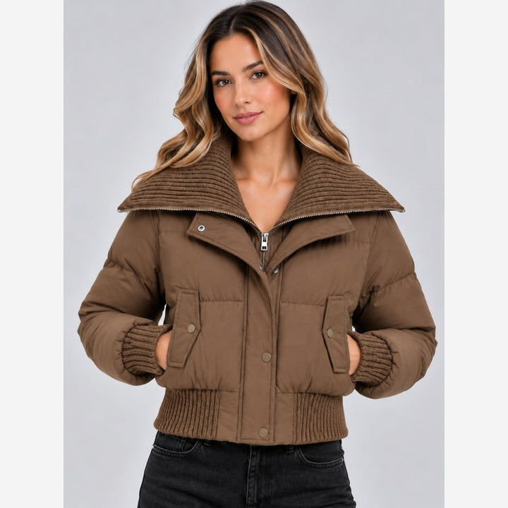Reba – Women's Cropped Puffer Jacket with Ribbed Collar