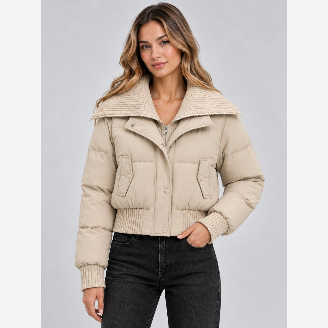 Reba – Women's Cropped Puffer Jacket with Ribbed Collar