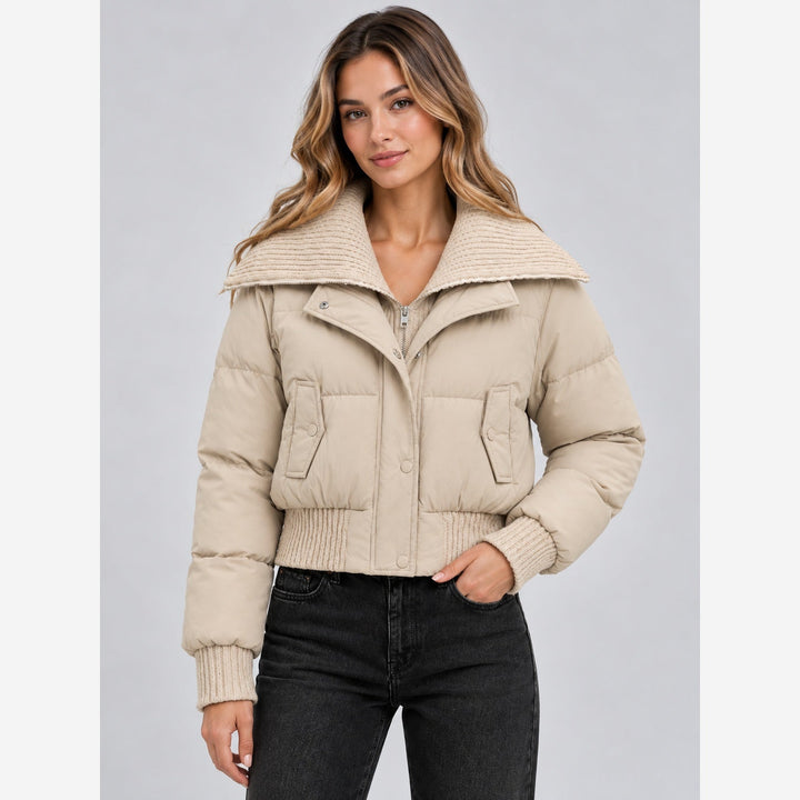 Reba – Women's Cropped Puffer Jacket with Ribbed Collar