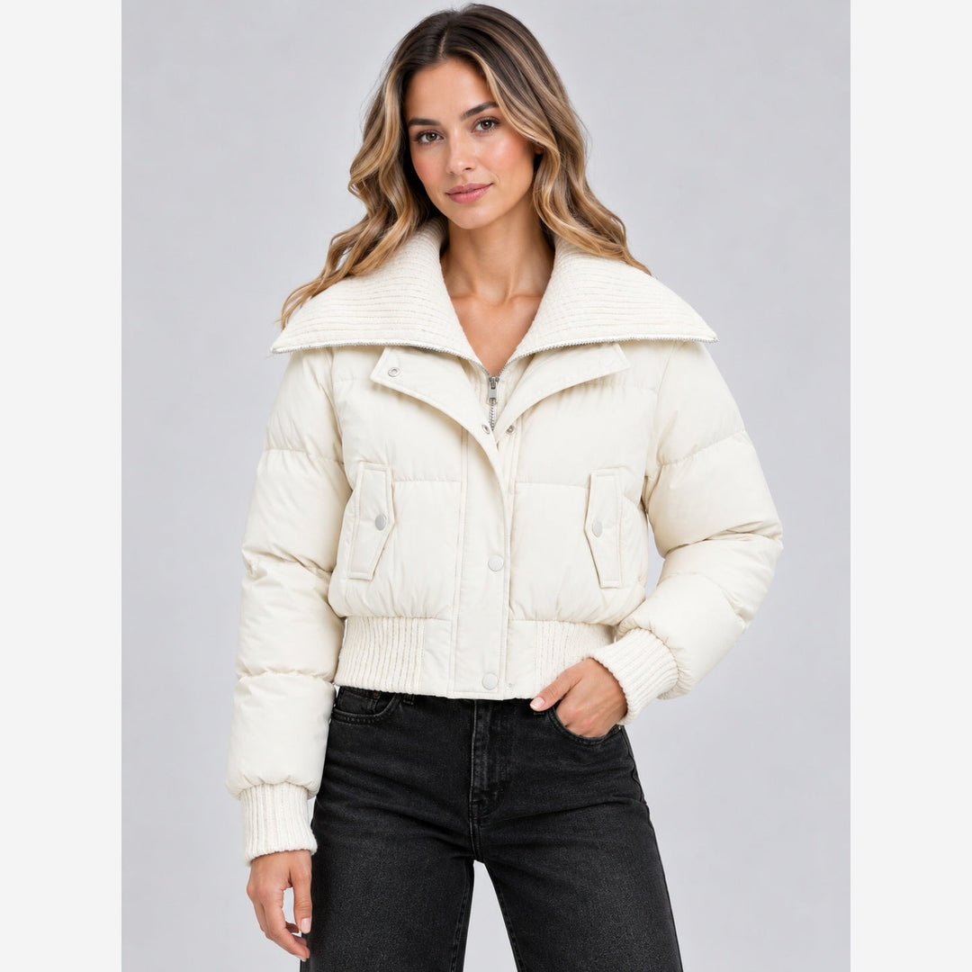 Reba – Women's Cropped Puffer Jacket with Ribbed Collar