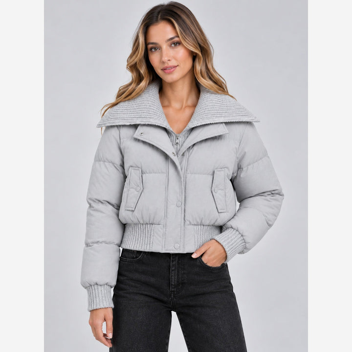 Reba – Women's Cropped Puffer Jacket with Ribbed Collar