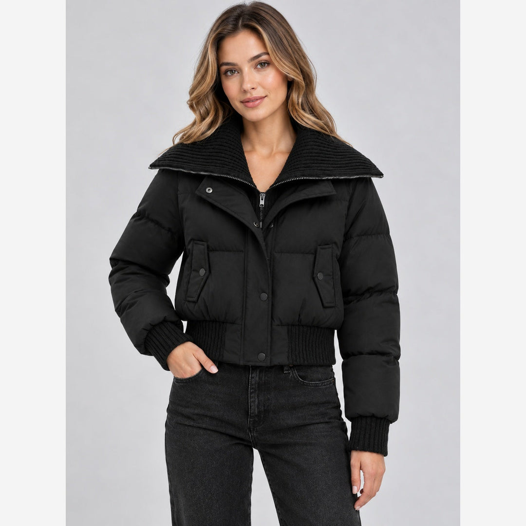 Reba – Women's Cropped Puffer Jacket with Ribbed Collar