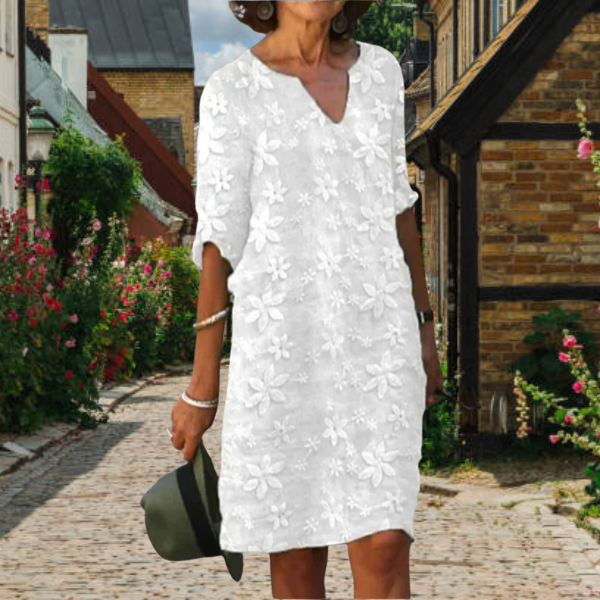 Ada – Floral V-Neck Midi Dress with Short Sleeves