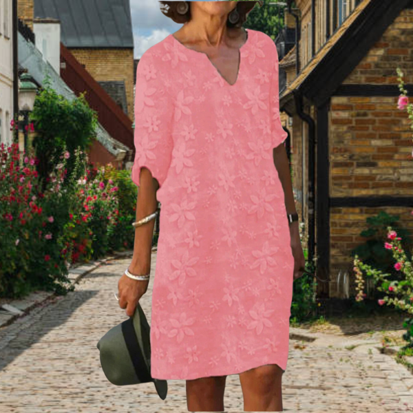 Ada – Floral V-Neck Midi Dress with Short Sleeves