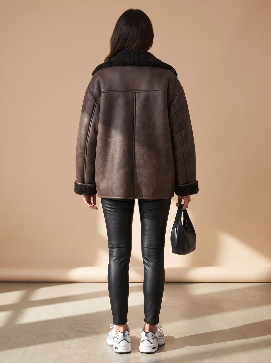 Rhoda – Women's Oversized Shearling Jacket with Sherpa-Lined Lapels