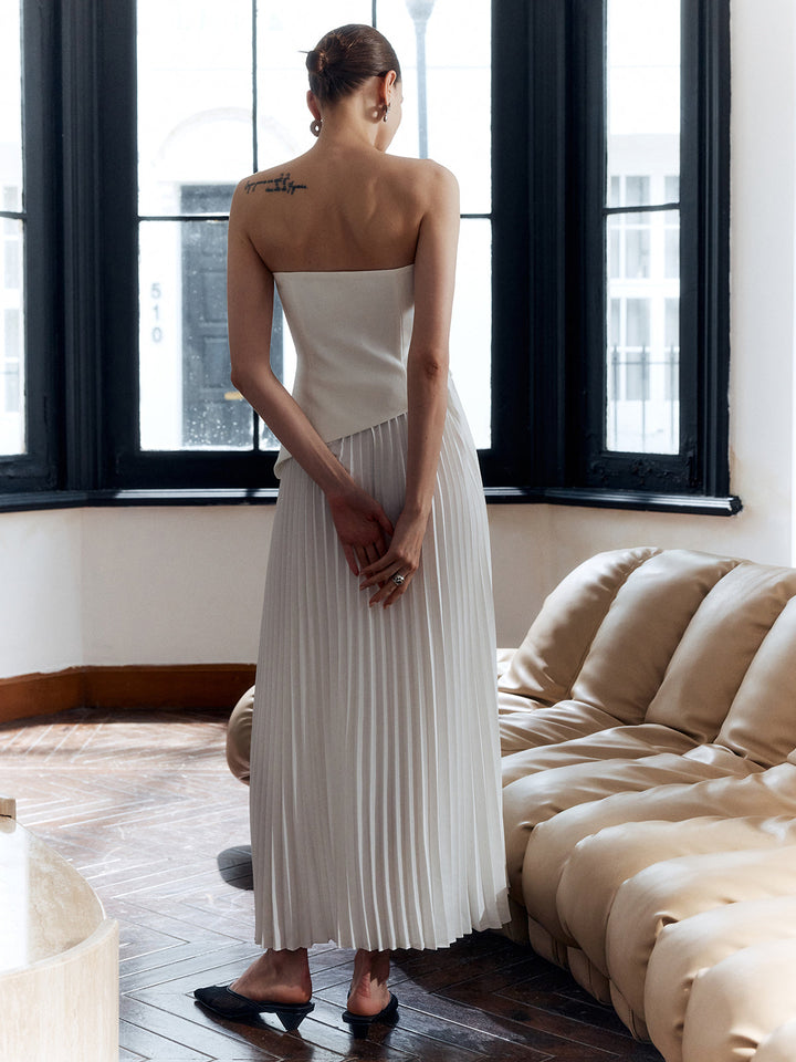 Paulina – Strapless Pleated Maxi Dress with Slit