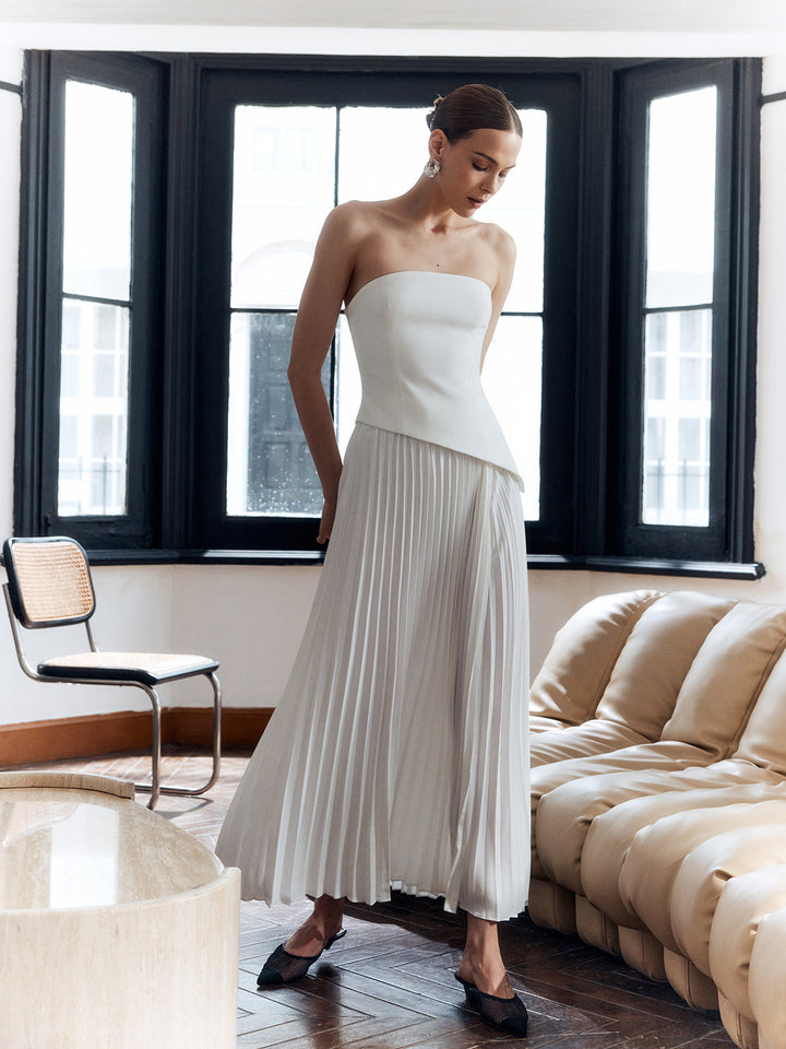 Paulina – Strapless Pleated Maxi Dress with Slit