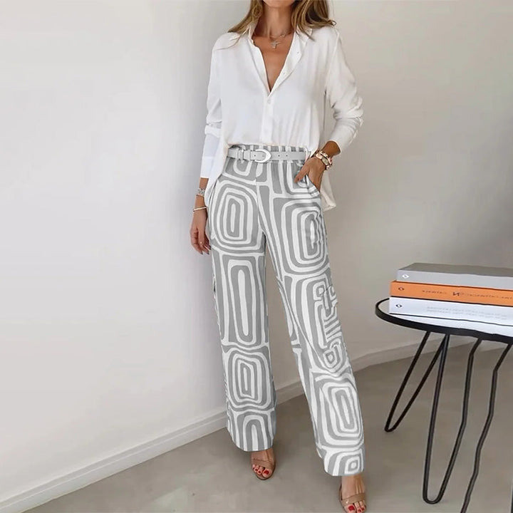 Luna – Chic Formal Two-Piece Set with Flowy Printed Trousers