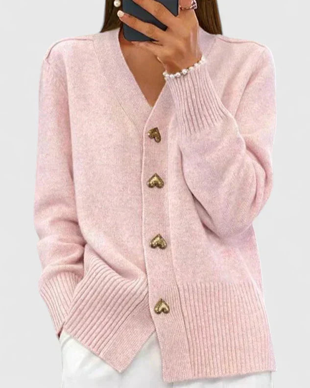 Jayne – V-Neck Cardigan with Heart-Shaped Buttons