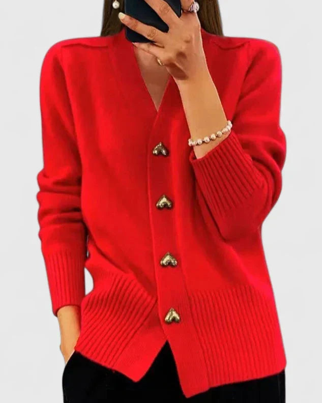 Jayne – V-Neck Cardigan with Heart-Shaped Buttons