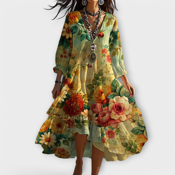 Penelope – Floral Tiered Midi Dress for Effortless Boho Style