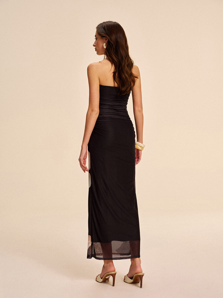 Octavia – Strapless Ruched Floral Maxi Dress