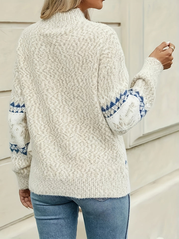 Tallulah – Women's Fair Isle Fuzzy Mock Neck Sweater