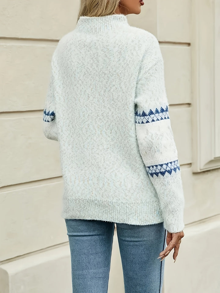 Tallulah – Women's Fair Isle Fuzzy Mock Neck Sweater