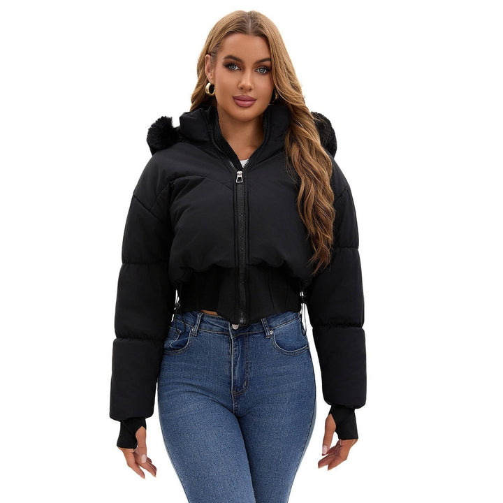 Tess – Women's Cropped Hooded Puffer Jacket with Faux Fur-Look Trim