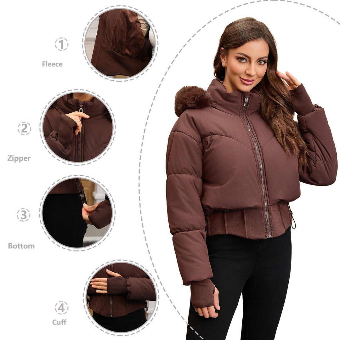 Tess – Women's Cropped Hooded Puffer Jacket with Faux Fur-Look Trim