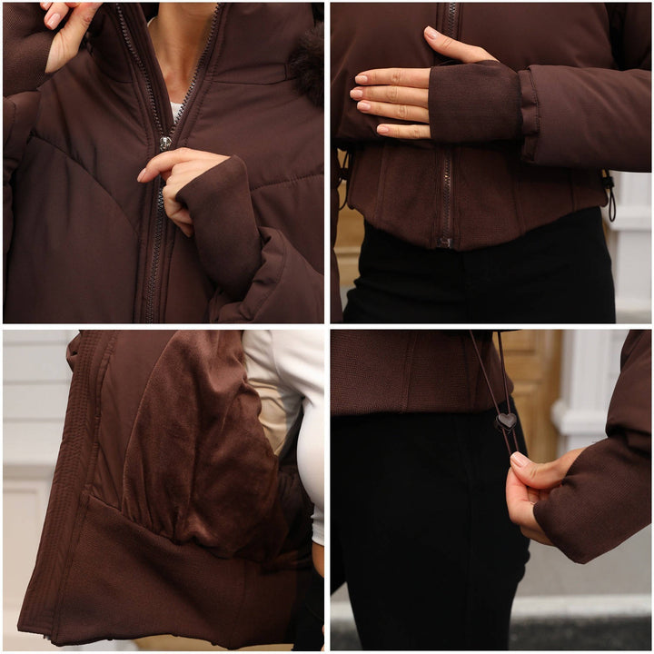 Tess – Women's Cropped Hooded Puffer Jacket with Faux Fur-Look Trim