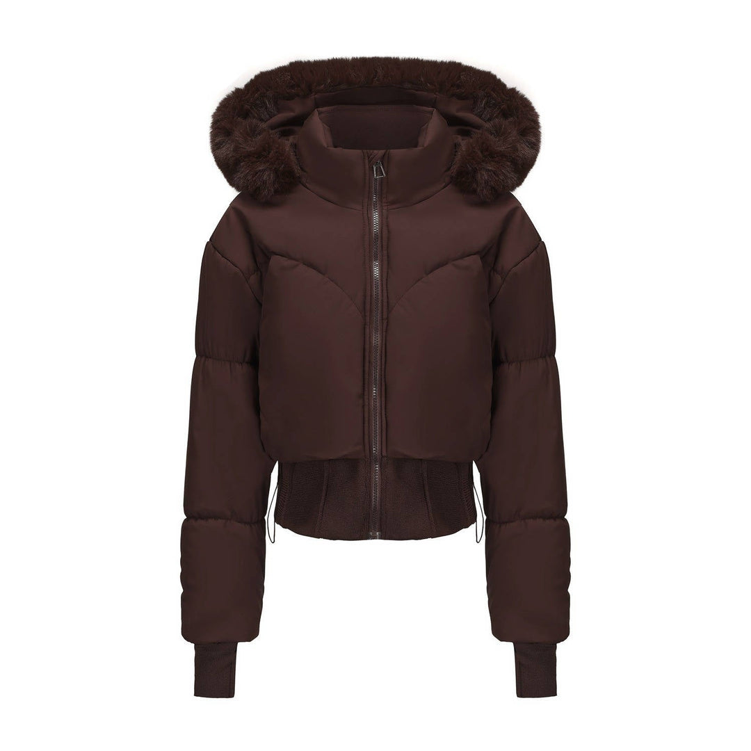 Tess – Women's Cropped Hooded Puffer Jacket with Faux Fur-Look Trim