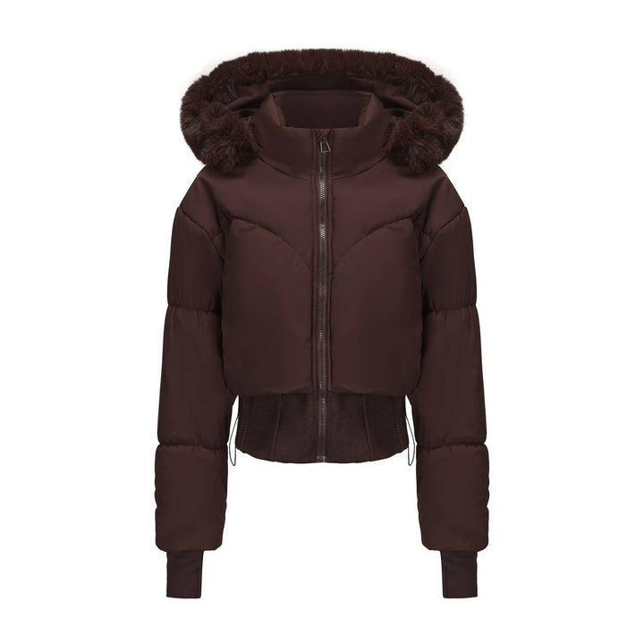 Tess – Women's Cropped Hooded Puffer Jacket with Faux Fur-Look Trim