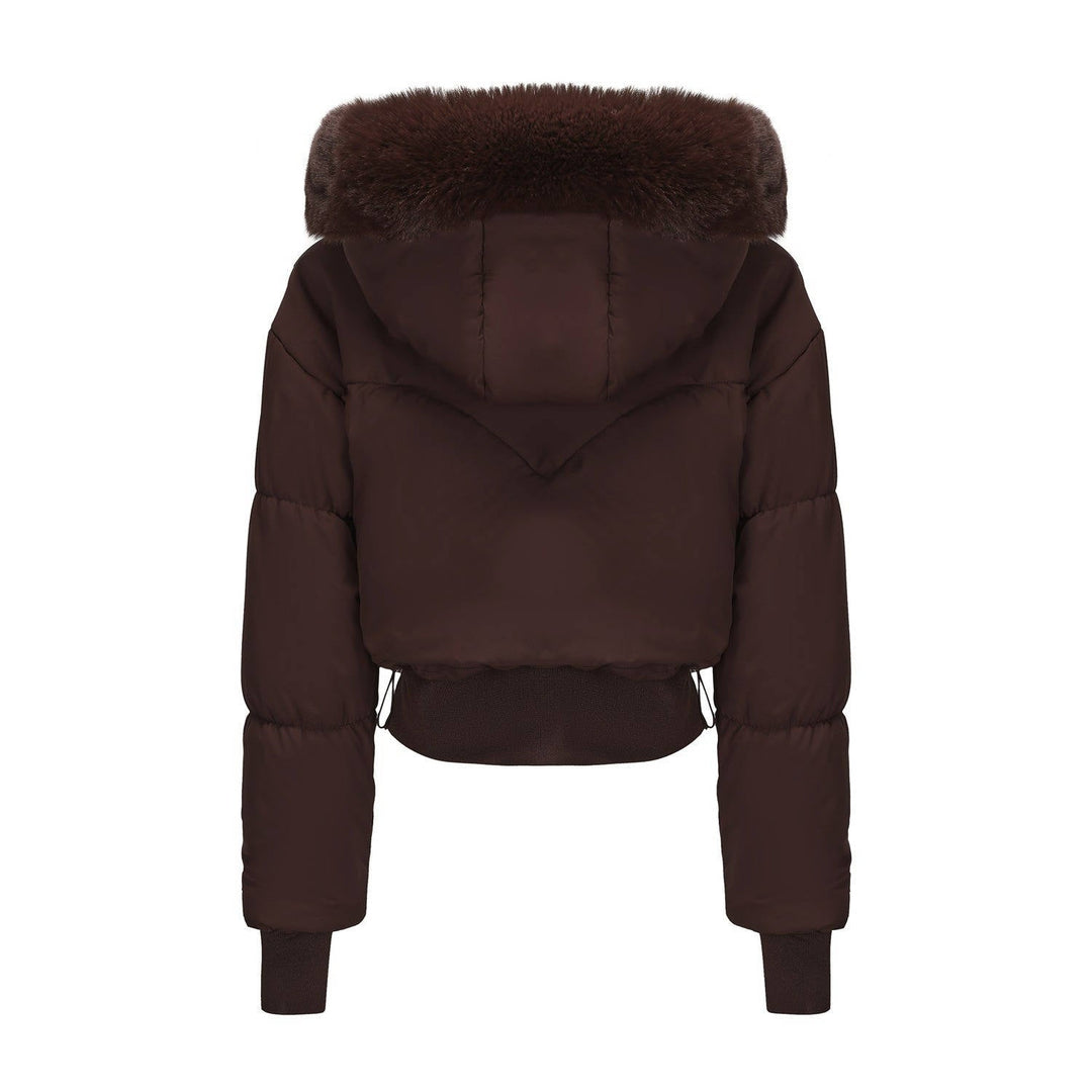 Tess – Women's Cropped Hooded Puffer Jacket with Faux Fur-Look Trim