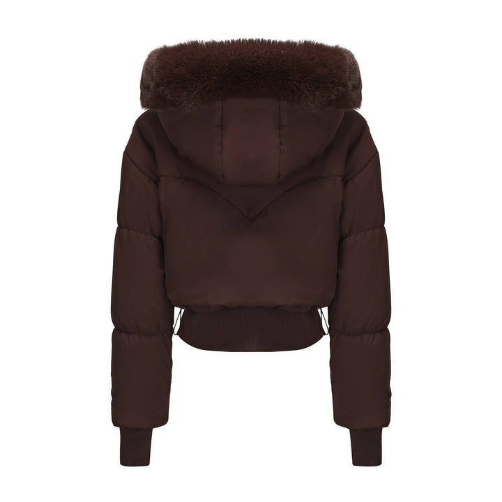 Tess – Women's Cropped Hooded Puffer Jacket with Faux Fur-Look Trim
