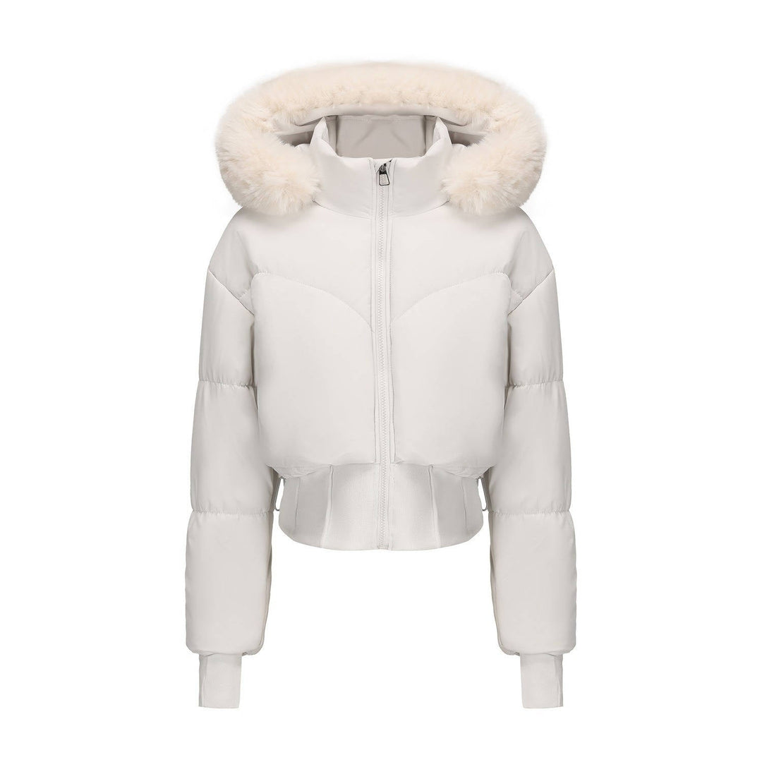 Tess – Women's Cropped Hooded Puffer Jacket with Faux Fur-Look Trim