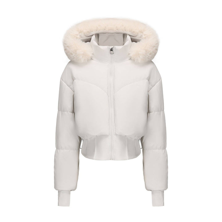 Tess – Women's Cropped Hooded Puffer Jacket with Faux Fur-Look Trim