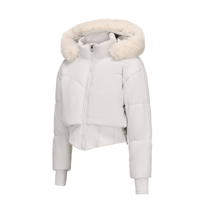 Tess – Women's Cropped Hooded Puffer Jacket with Faux Fur-Look Trim