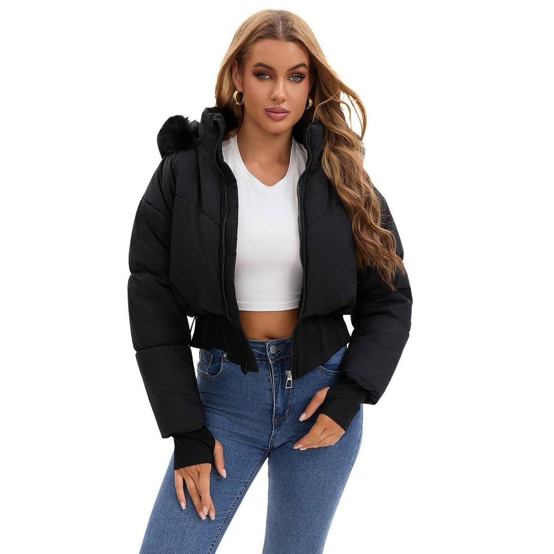Tess – Women's Cropped Hooded Puffer Jacket with Faux Fur-Look Trim