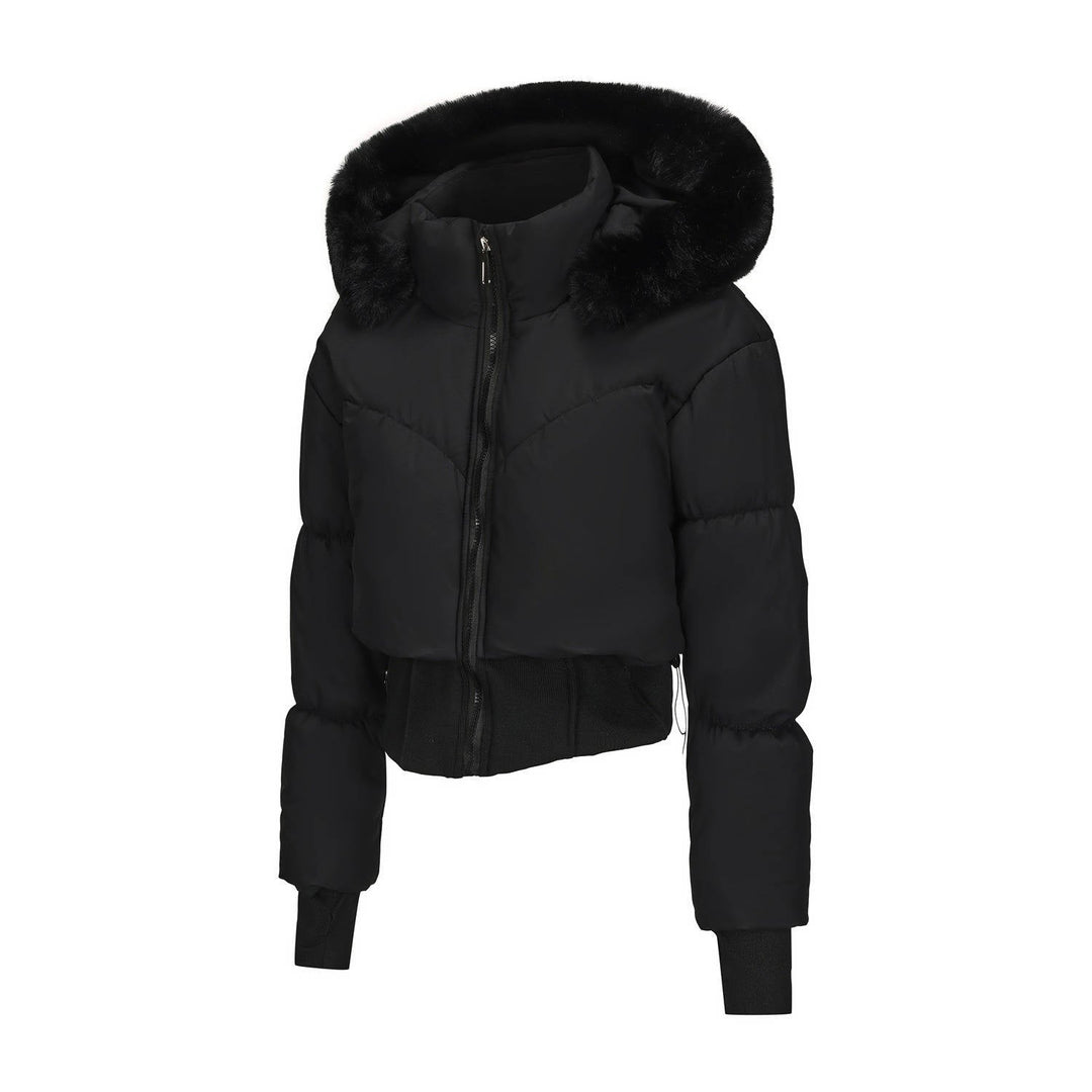 Tess – Women's Cropped Hooded Puffer Jacket with Faux Fur-Look Trim