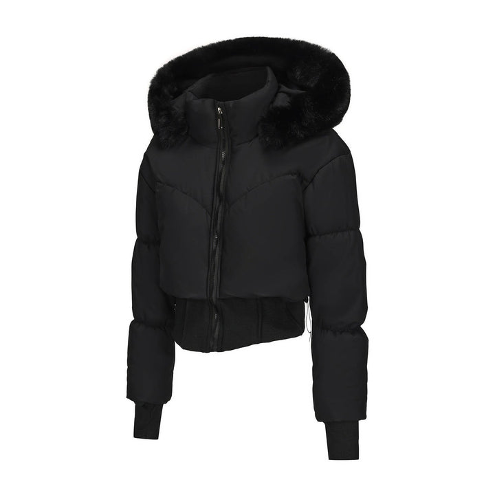 Tess – Women's Cropped Hooded Puffer Jacket with Faux Fur-Look Trim