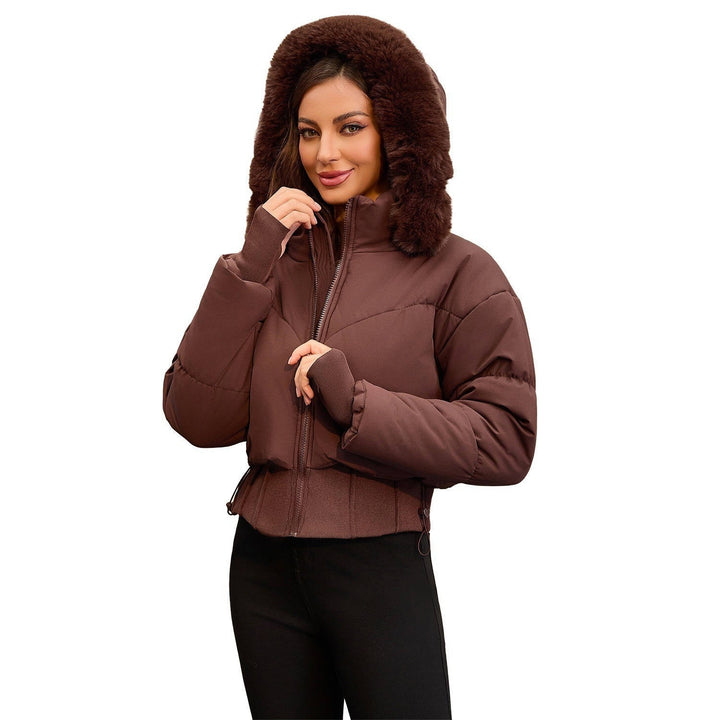 Tess – Women's Cropped Hooded Puffer Jacket with Faux Fur-Look Trim