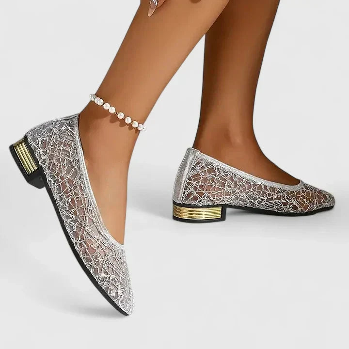 Thalia | Women's Pointed Toe Ballet Flats - Beige - Image 3