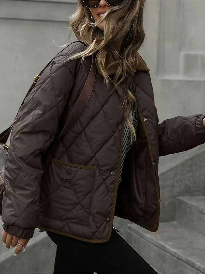 Trevaine | Women's Diamond Quilted Puffer Jacket - Dark Brown - Image 4
