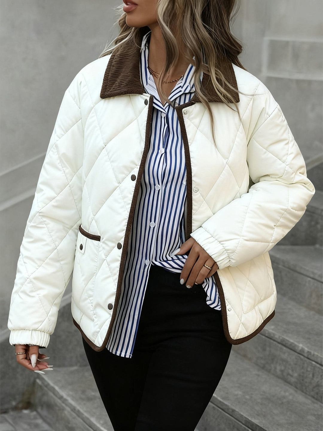 Trevaine | Women's Diamond Quilted Puffer Jacket - Dark Brown - Image 9
