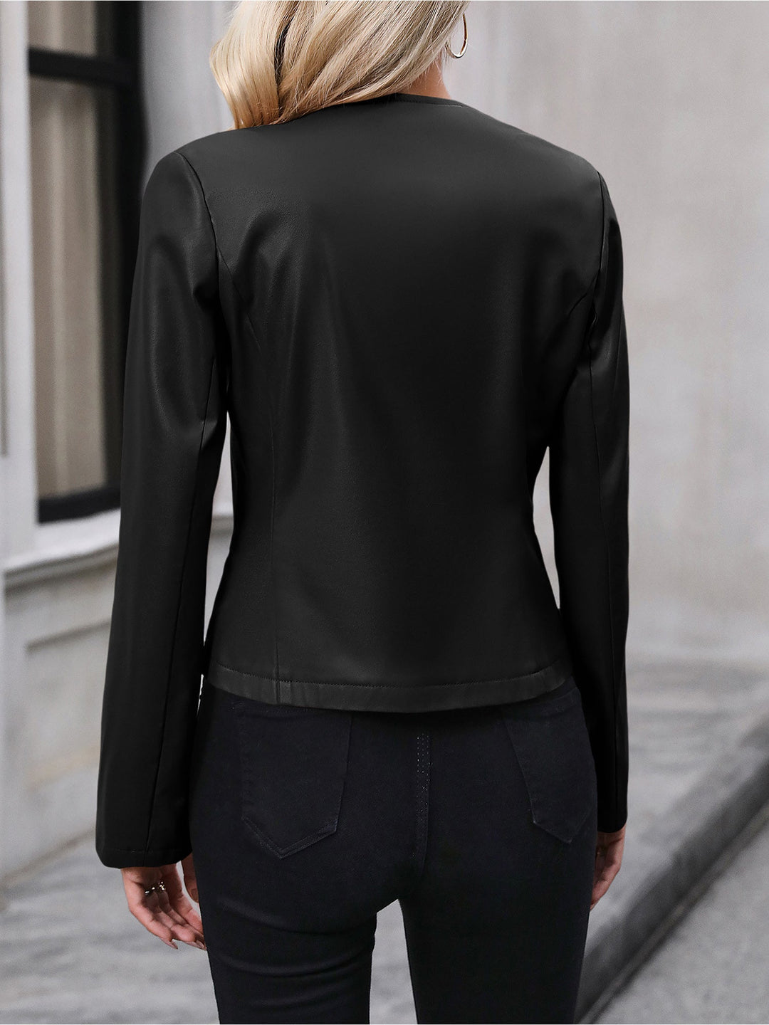 Sidonie – Collarless Cropped Leather-Look Jacket for Women