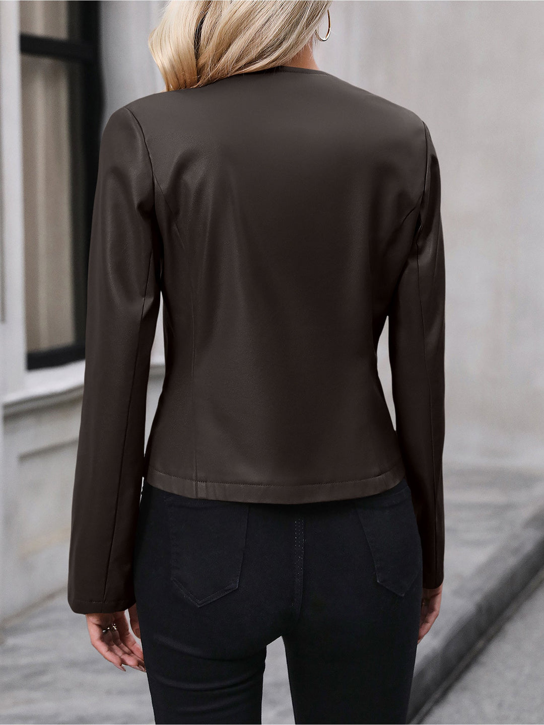 Sidonie – Collarless Cropped Leather-Look Jacket for Women