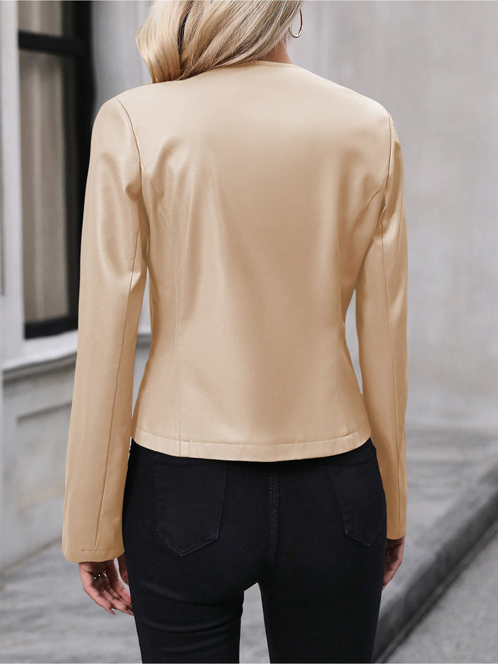 Sidonie – Collarless Cropped Leather-Look Jacket for Women