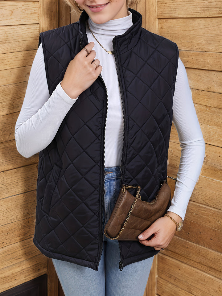 Vanthis | Women's Quilted Vest Jacket Longline - Black - Image 4