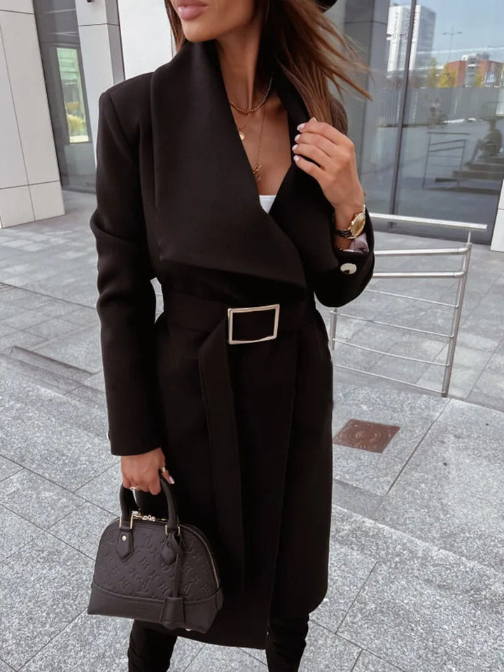 Maddison – Belted Wrap Coat with Draped Shawl Collar