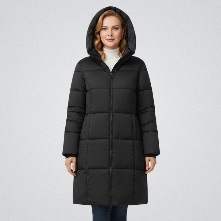 Verana | Women's Hooded Long Puffer Coat - Red - Image 4