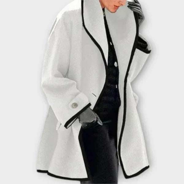 Linda – Contrast-Trim Swing Coat with Shawl Collar