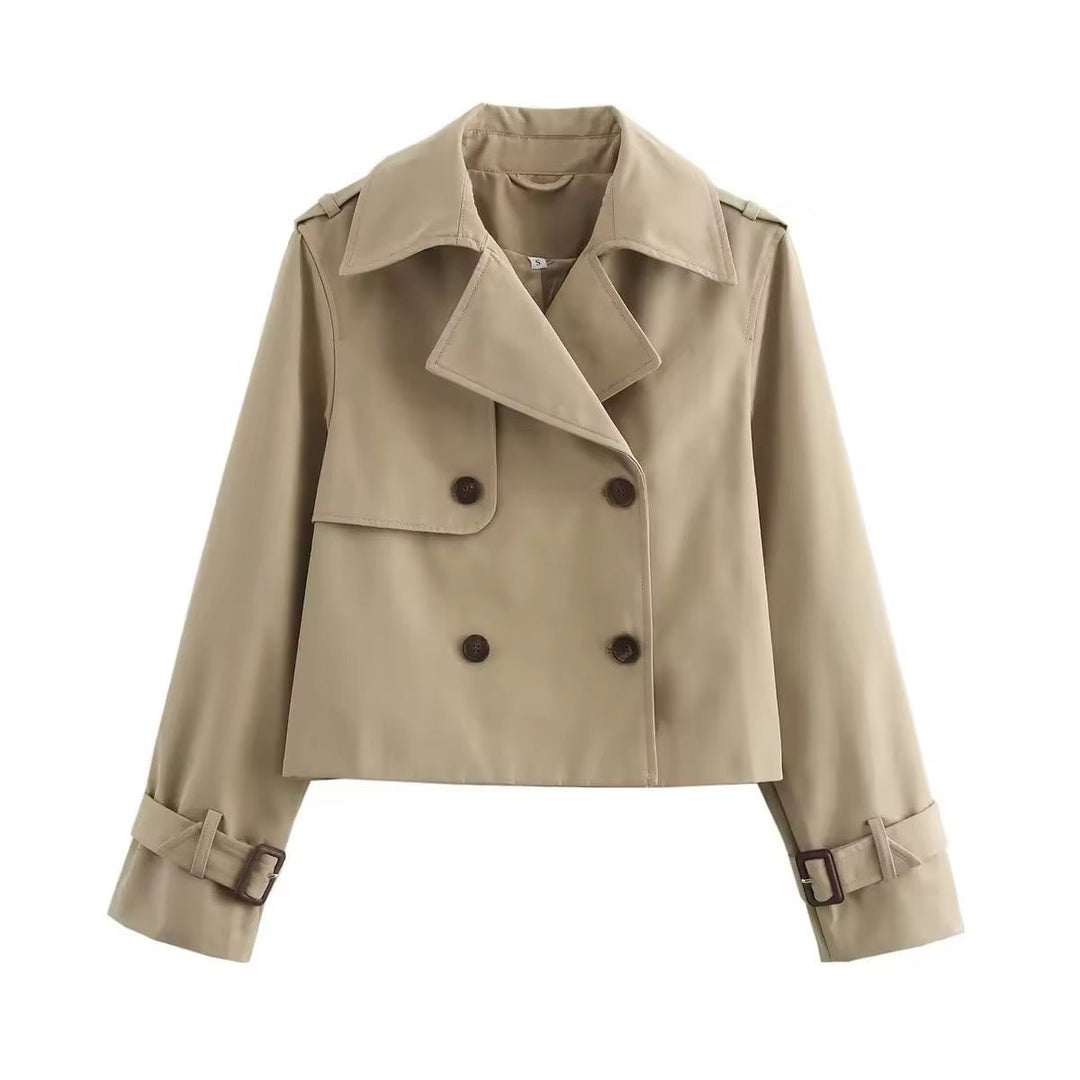 Mirabel – Cropped Double-Breasted Trench Jacket with Buckle Cuffs for Women