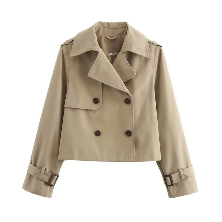 Mirabel – Cropped Double-Breasted Trench Jacket with Buckle Cuffs for Women