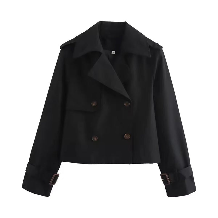 Mirabel – Cropped Double-Breasted Trench Jacket with Buckle Cuffs for Women